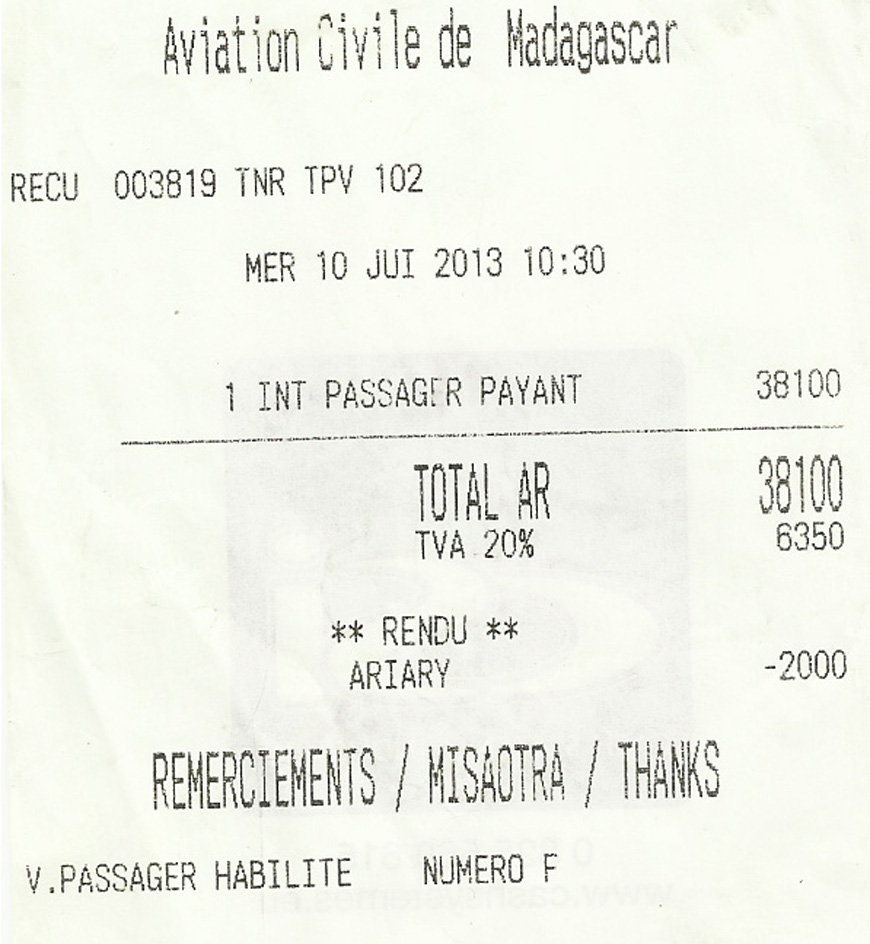 La redevance pour l'aéroport Une vignette à Ivato